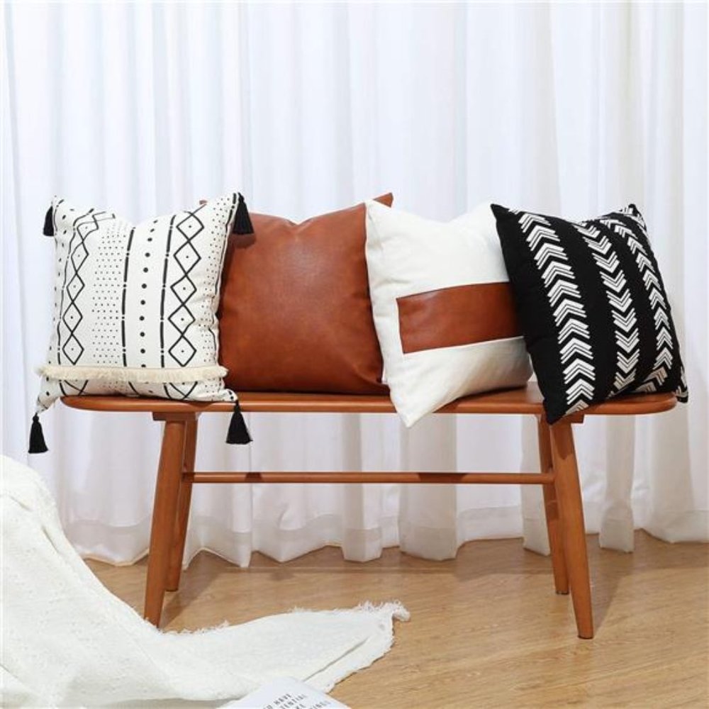 Boho Throw Pillow Covers 18 x18 Set of 4-Modern Stripe Geometric Farmhouse Decor
